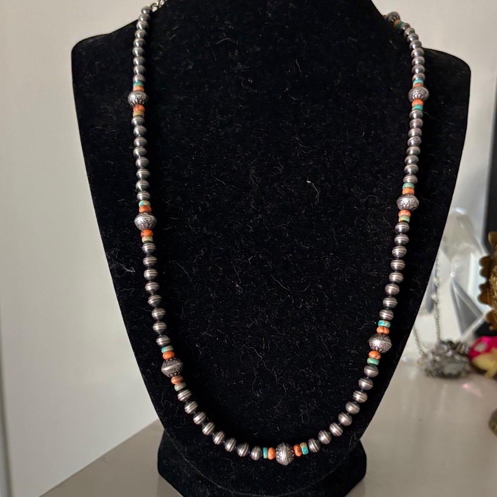 Silver and Turquoise Beaded Necklace - Picture 2 of 5